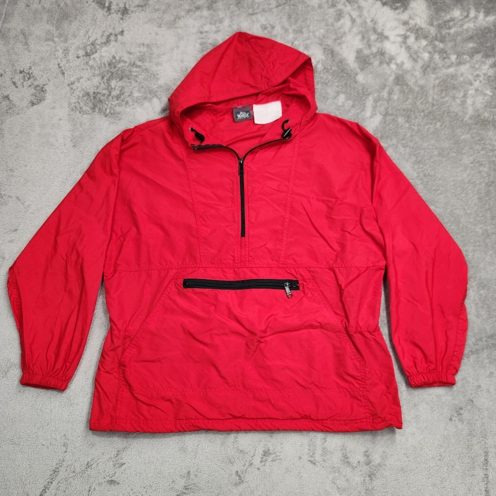 Woolrich Vintage Anorak Jacket Windbreaker Mens Medium Red Half Zip Hood